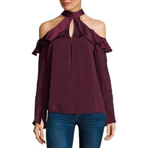 Belle + Sky Burgundy Long Sleeve Ruffle Key Hole Top NWT